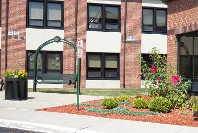 Outdoor courtyard seating area